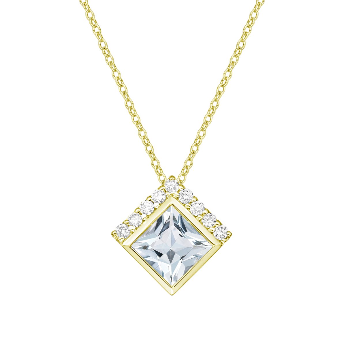 10K Yellow Gold Aquamarine pendant with diamond accent