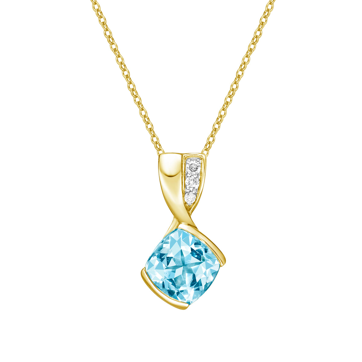 10K Yellow Gold Blue Topaz pendant with diamond accent