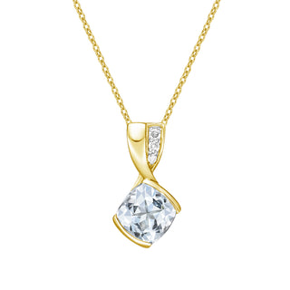 10K Gold Contemporary half-channel Aquamarine & Diamond pendant with chain