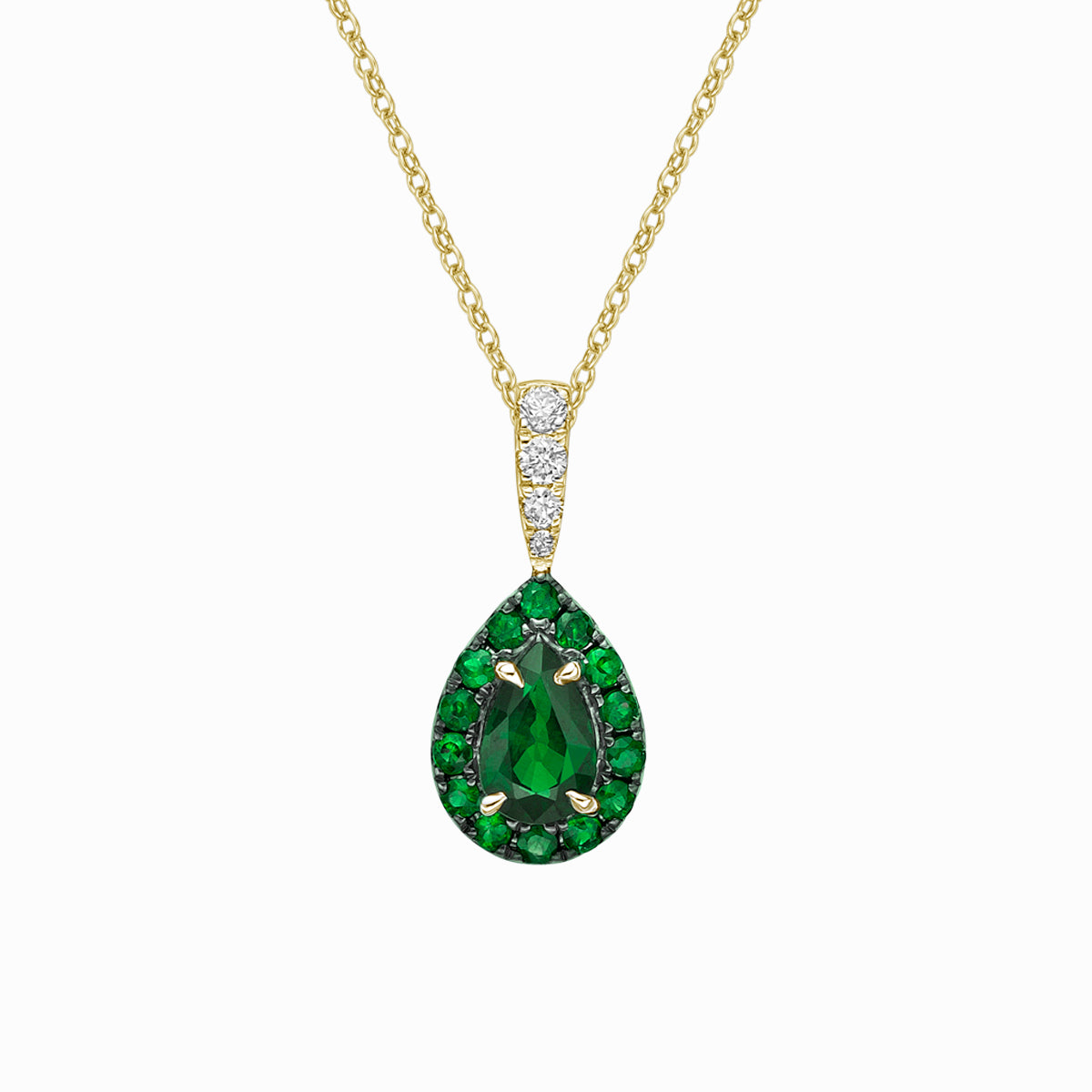 10K Yellow Gold Prong-set Emerald &amp; diamond pendant