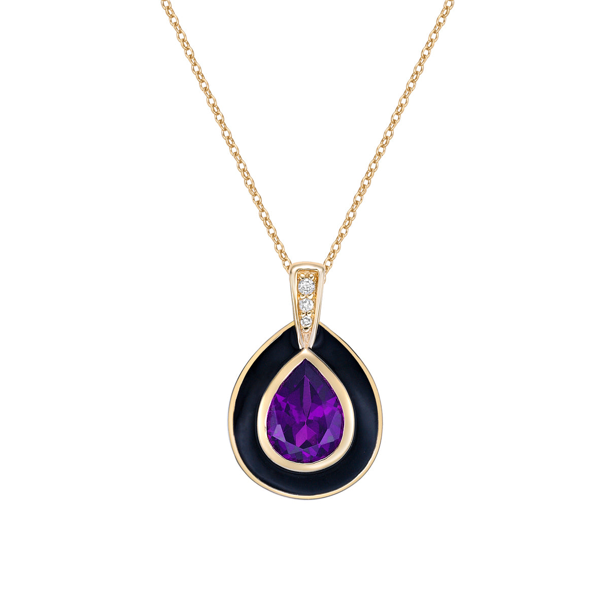 10K Yellow Gold Amethyst and diamond pendant with enamel