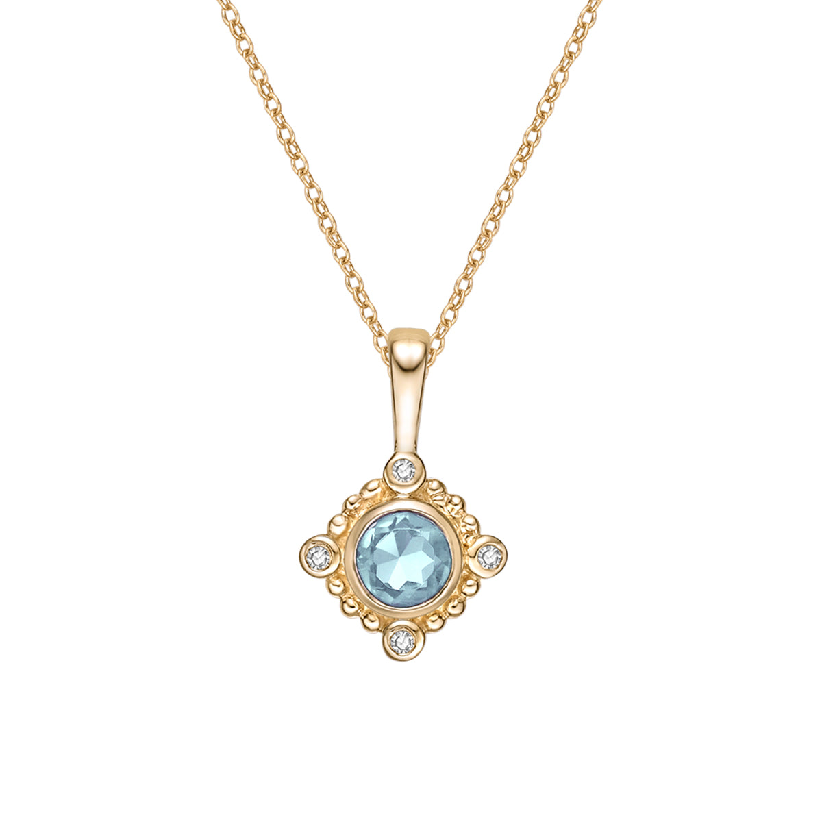 10K Yellow Gold Bezel-set Aqua Pendant with Diamond accent