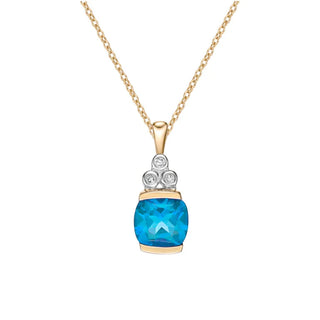 10K Yellow Gold Swiss Blue Topaz and Diamond Pendant, 18"