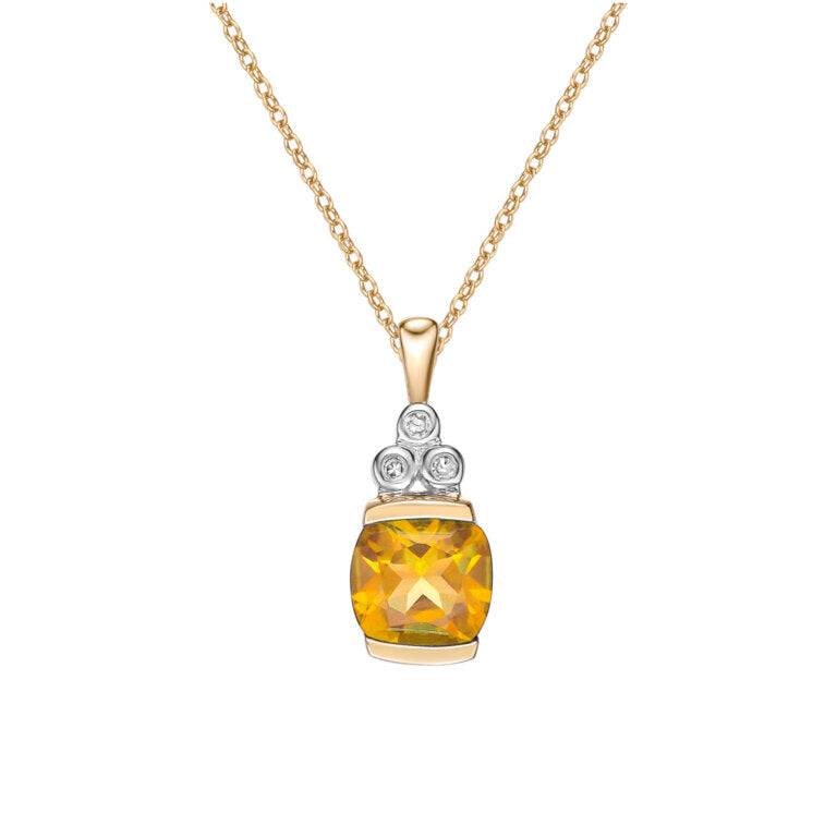10K Yellow Gold 0.015 cttw Diamond and Citrine Pendant, 18&quot;
