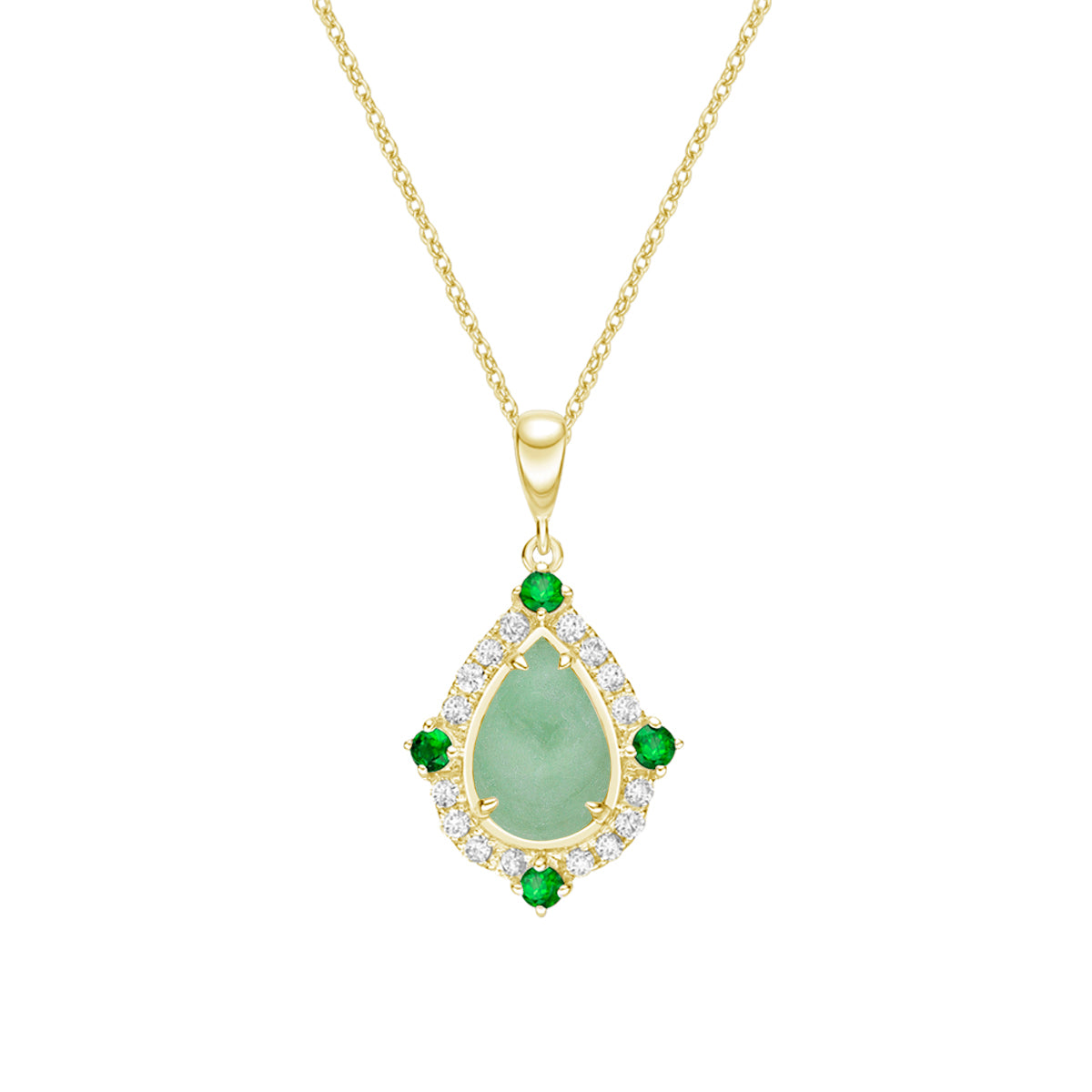 10K Yellow Gold Prong-set Jadeite Pendant with Emeralds &amp; Diamonds