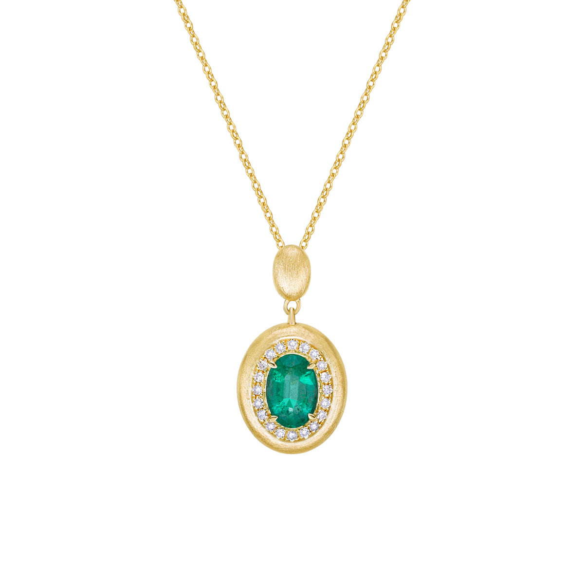 14K Yellow Gold Brushed Emerald &amp; Diamond pendant