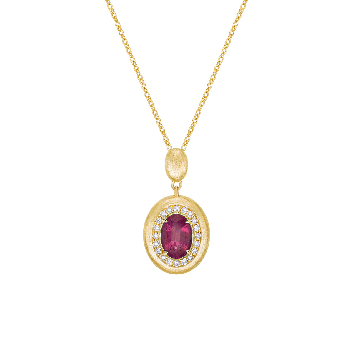 14K Yellow Gold Brushed Ruby &amp; Diamond pendant