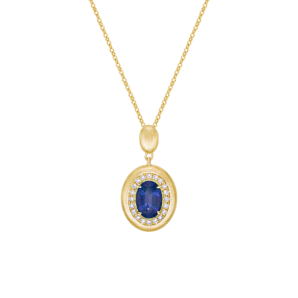 14K Yellow Gold Brushed Sapphire &amp; Diamond pendant