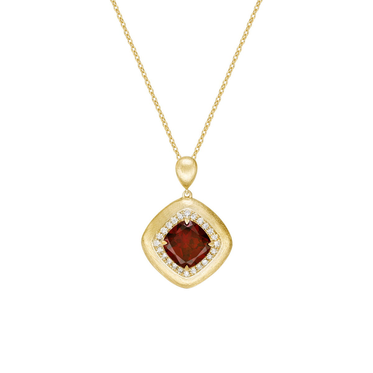 10K Yellow Gold Brushed Garnet &amp; Diamond pendant