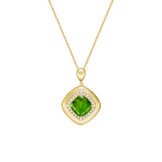 10K Yellow Gold Brushed Peridot & Diamond pendant