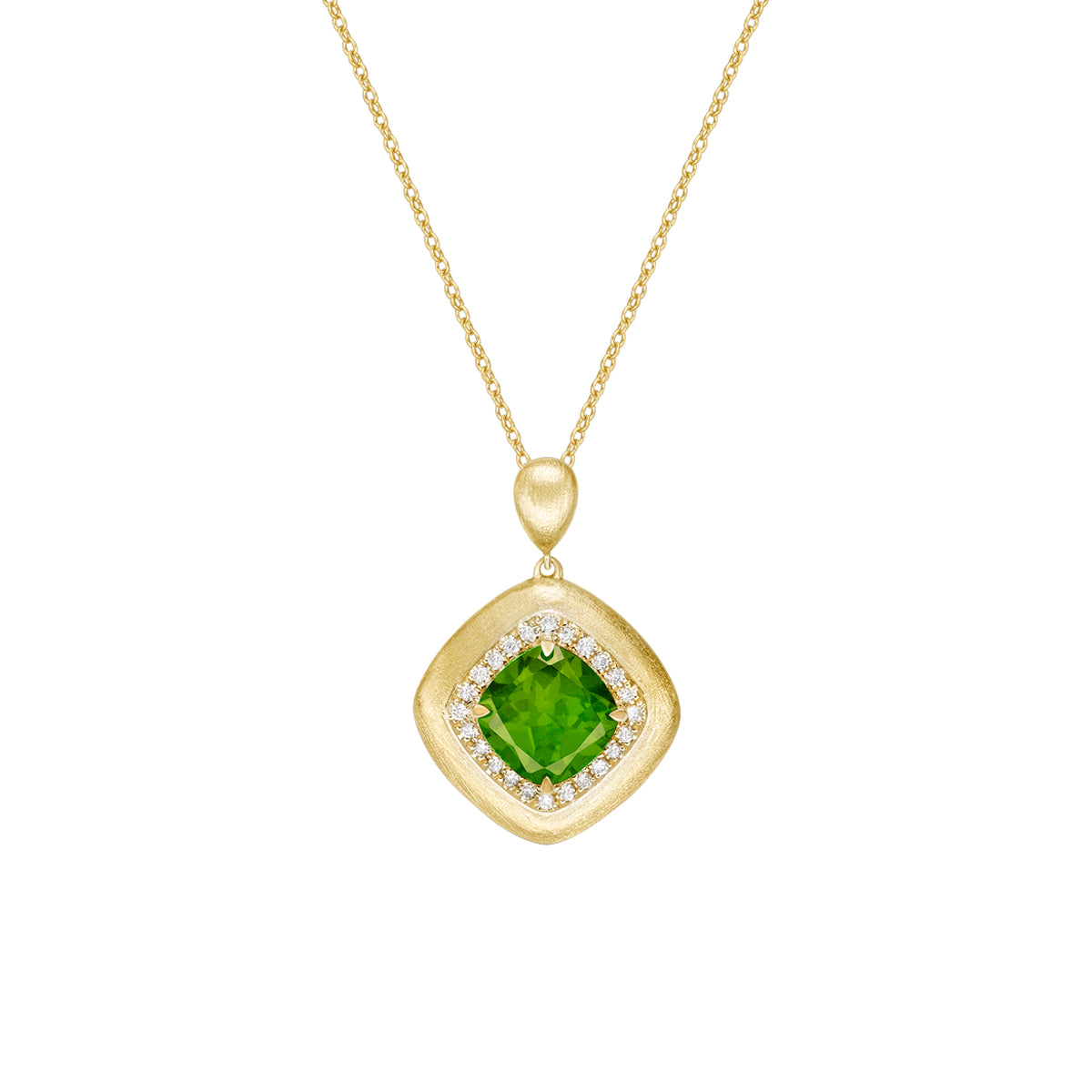 10K Yellow Gold Brushed Peridot &amp; Diamond pendant