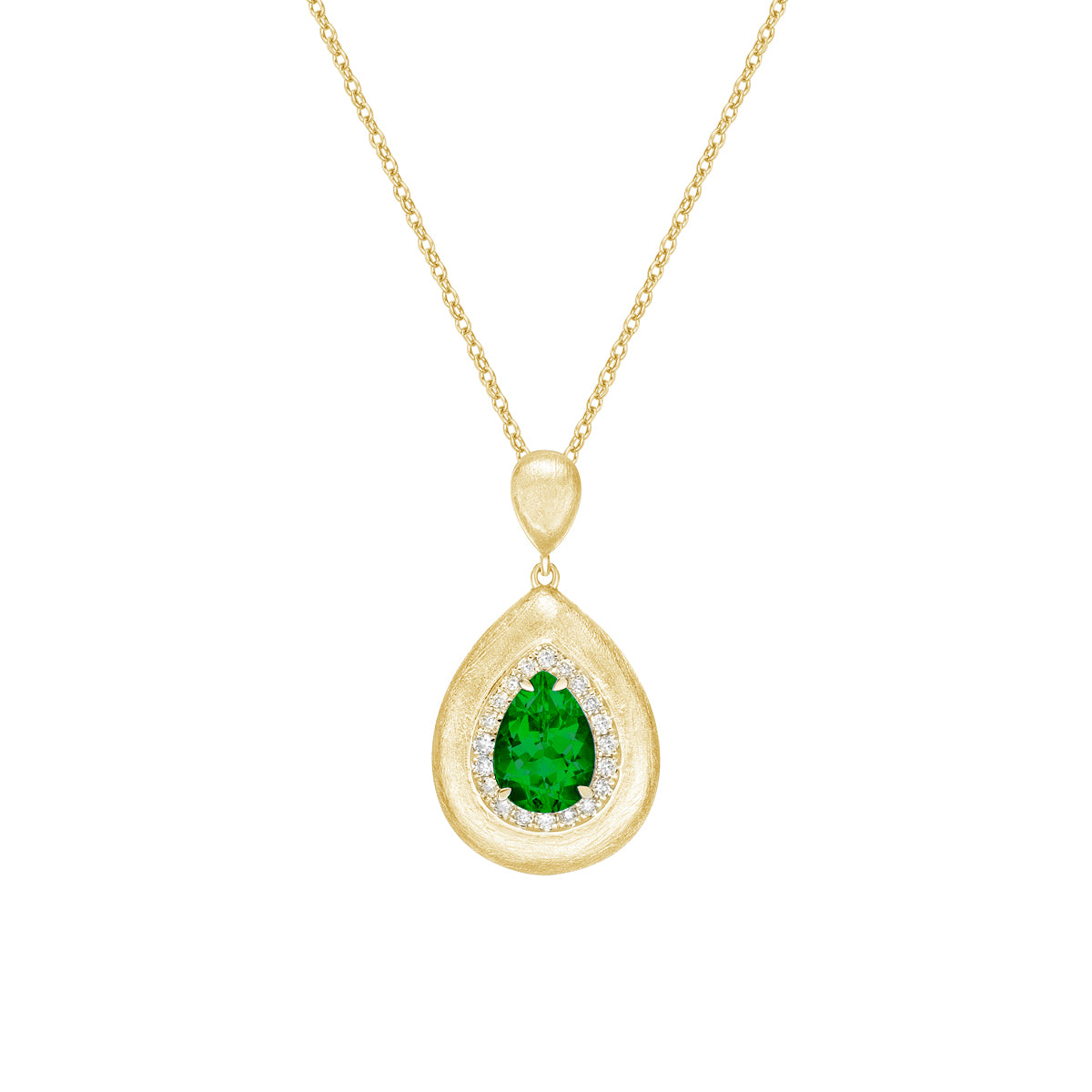 14K Yellow Gold Brushed Emerald &amp; Diamond pendant