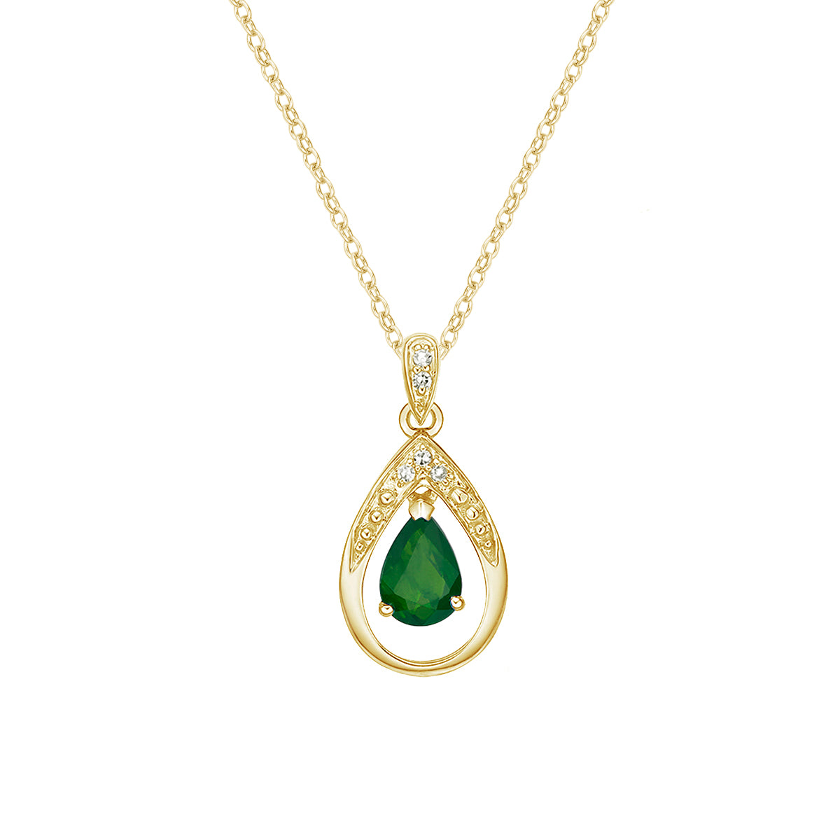 10K Yellow Gold Emerald pendant with diamond accent