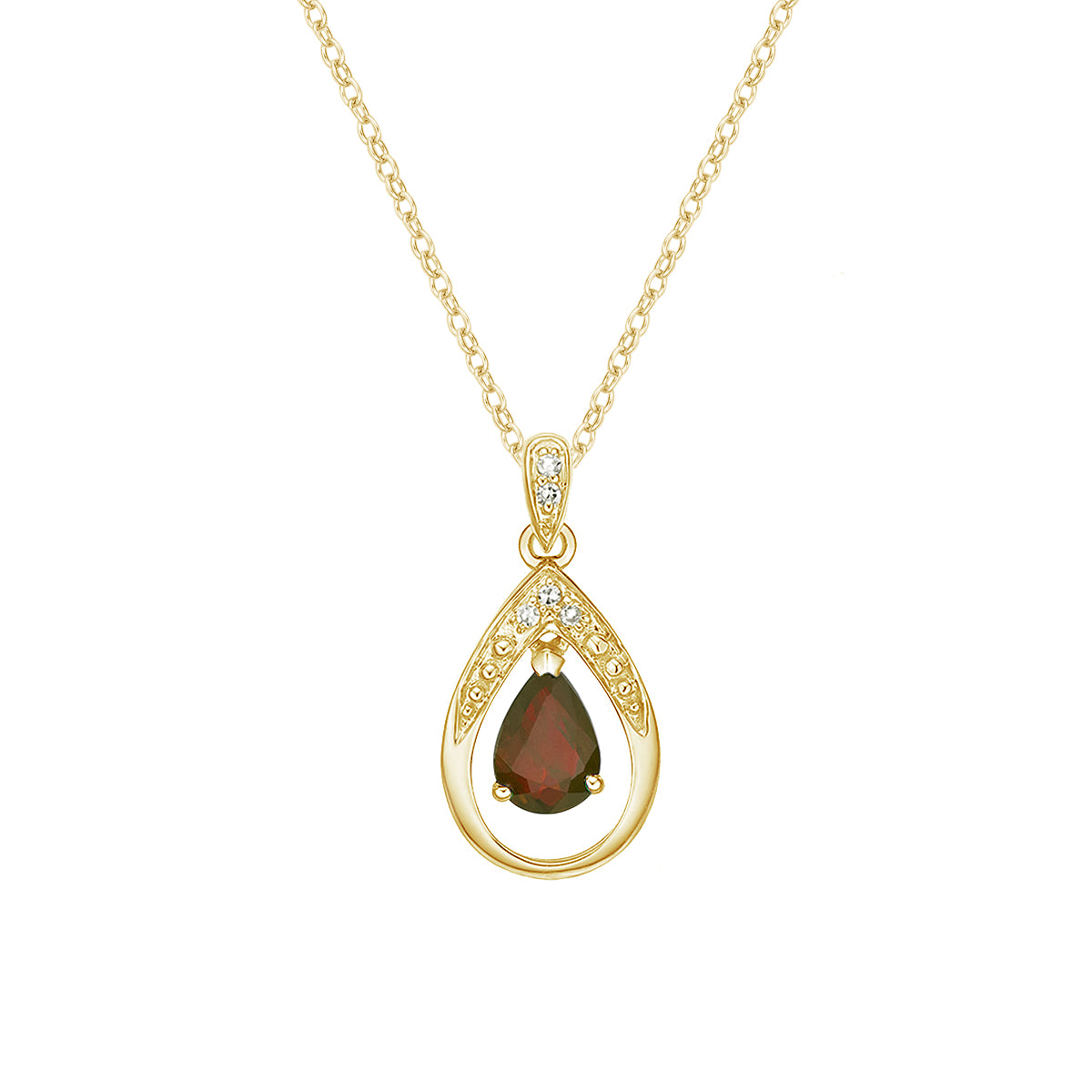 10K Yellow Gold Garnet &amp; diamond pendant with chain