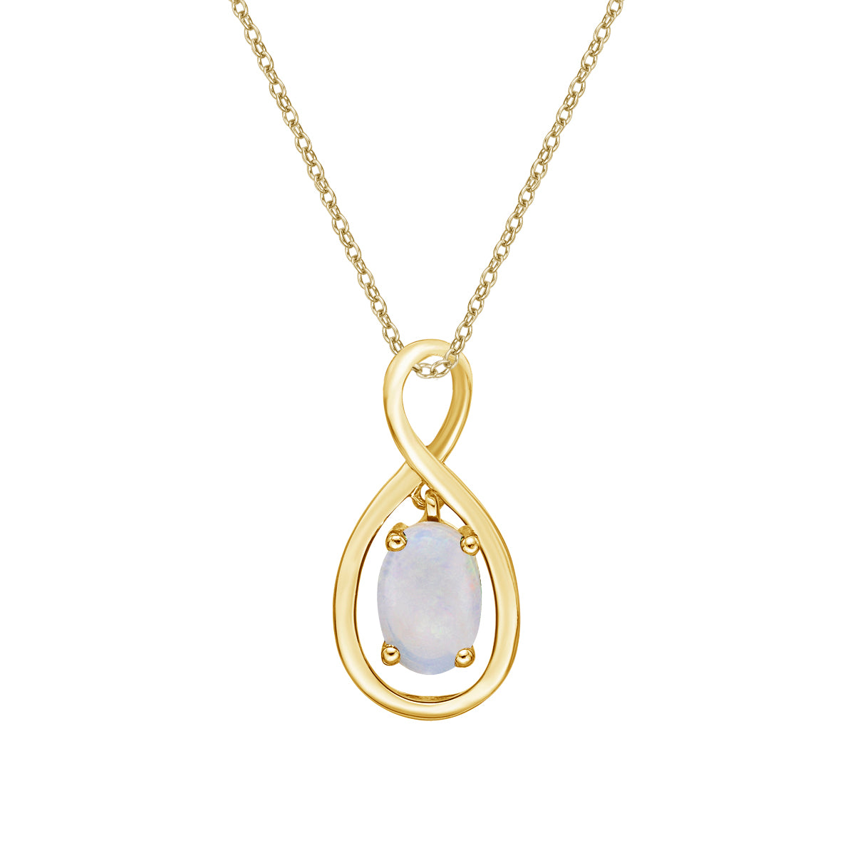 10K Yellow Gold Infinity White Opal Pendant with chain