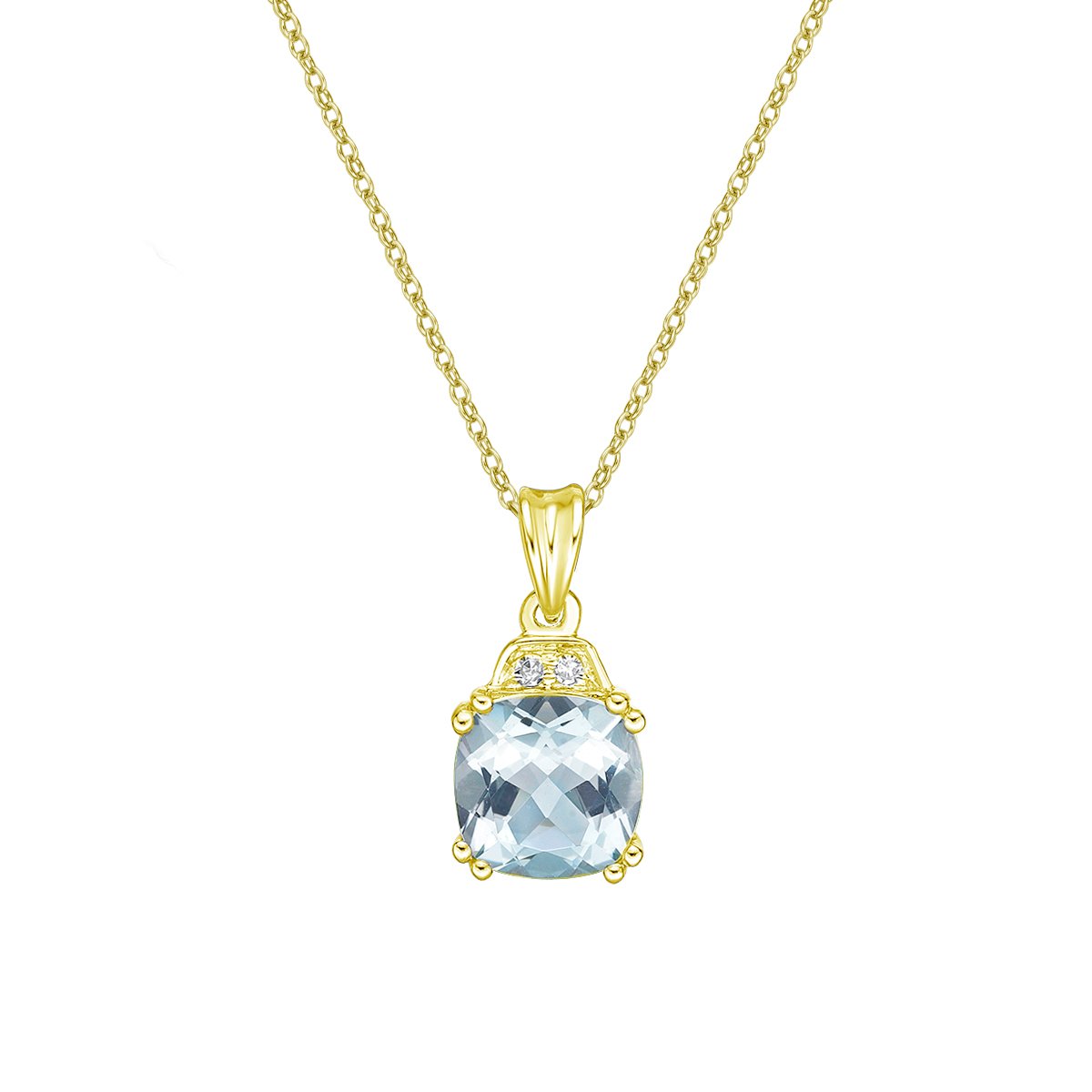 10K Yellow Gold Prong-set Aquamarine pendant with diamond accent