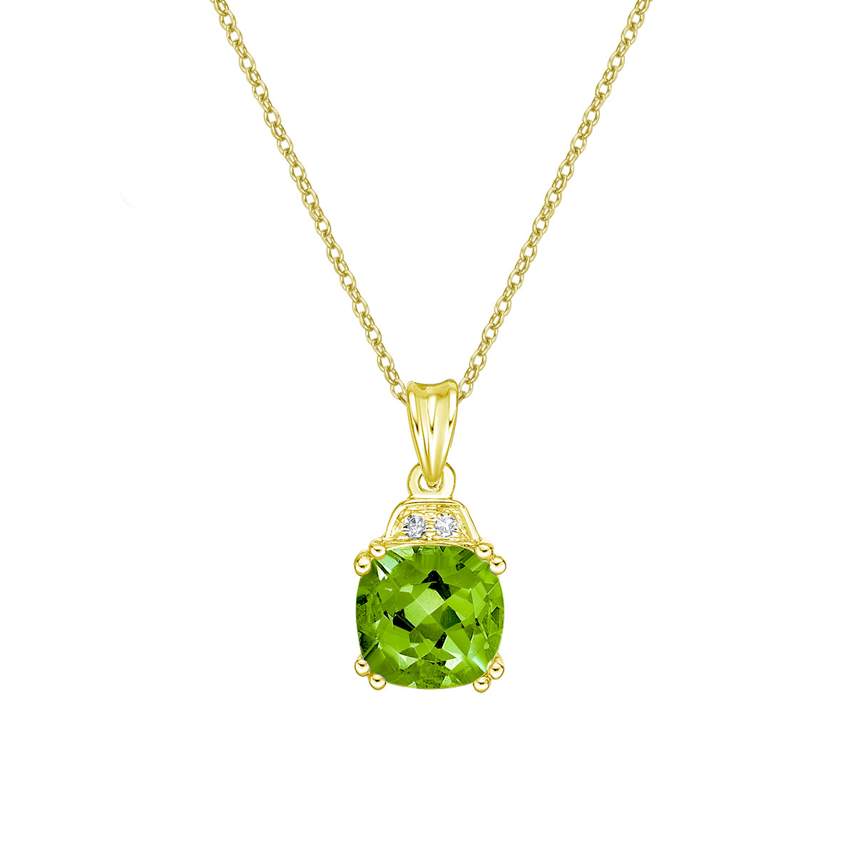 10K Yellow Gold Prong-set Peridot pendant with diamond accent