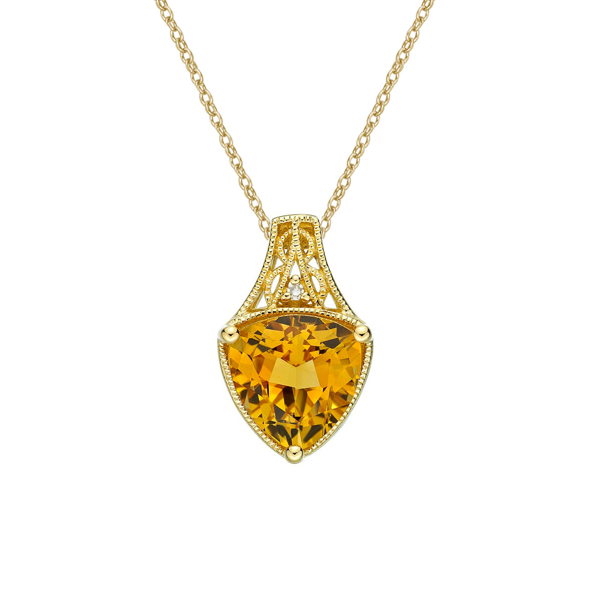 10K Yellow Gold Prong-set Citrine pendant with diamond accent