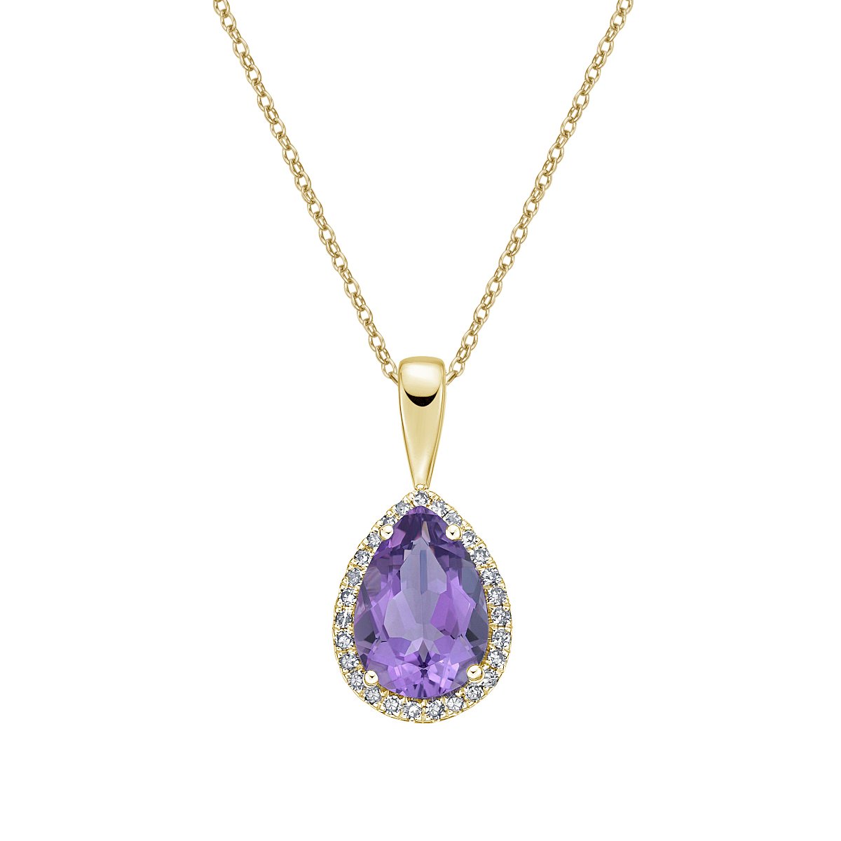 10K Yellow Gold Amethyst pendant with diamond halo