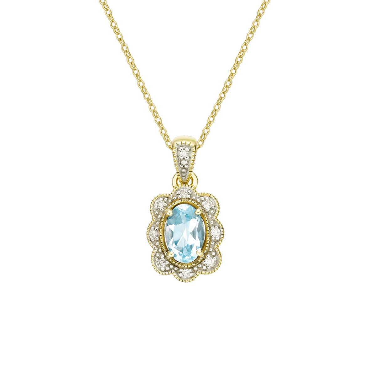 10K Yellow Gold Aquamarine pendant with diamond halo