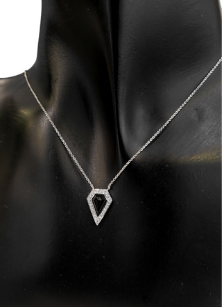 14K White Gold 0.78 Onyx & 0.10cttw Diamond Pendant