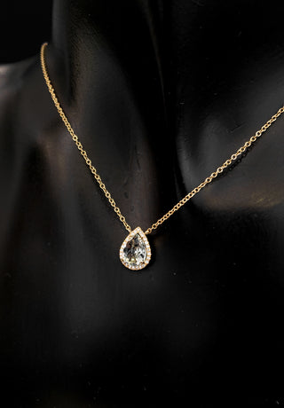 Colgante de oro amarillo de 14 quilates con aguamarina y diamantes de 0,06 quilates - 18"