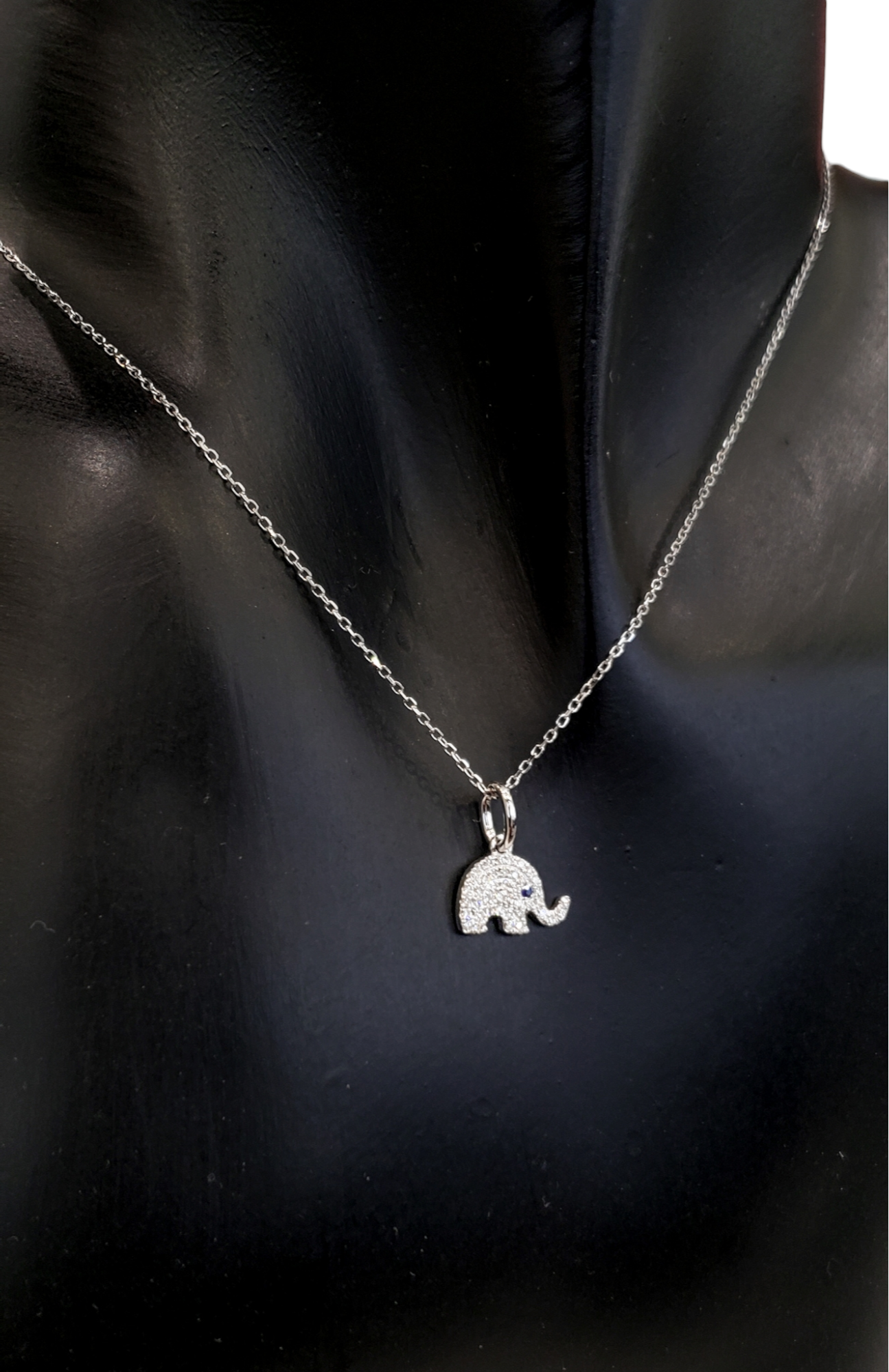 14K White Gold Sapphire and Diamond Elephant Necklace, 18"
