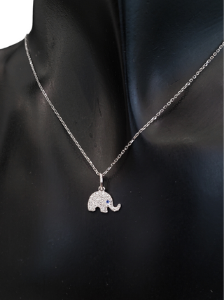 14K White Gold Sapphire and Diamond Elephant Necklace, 18"