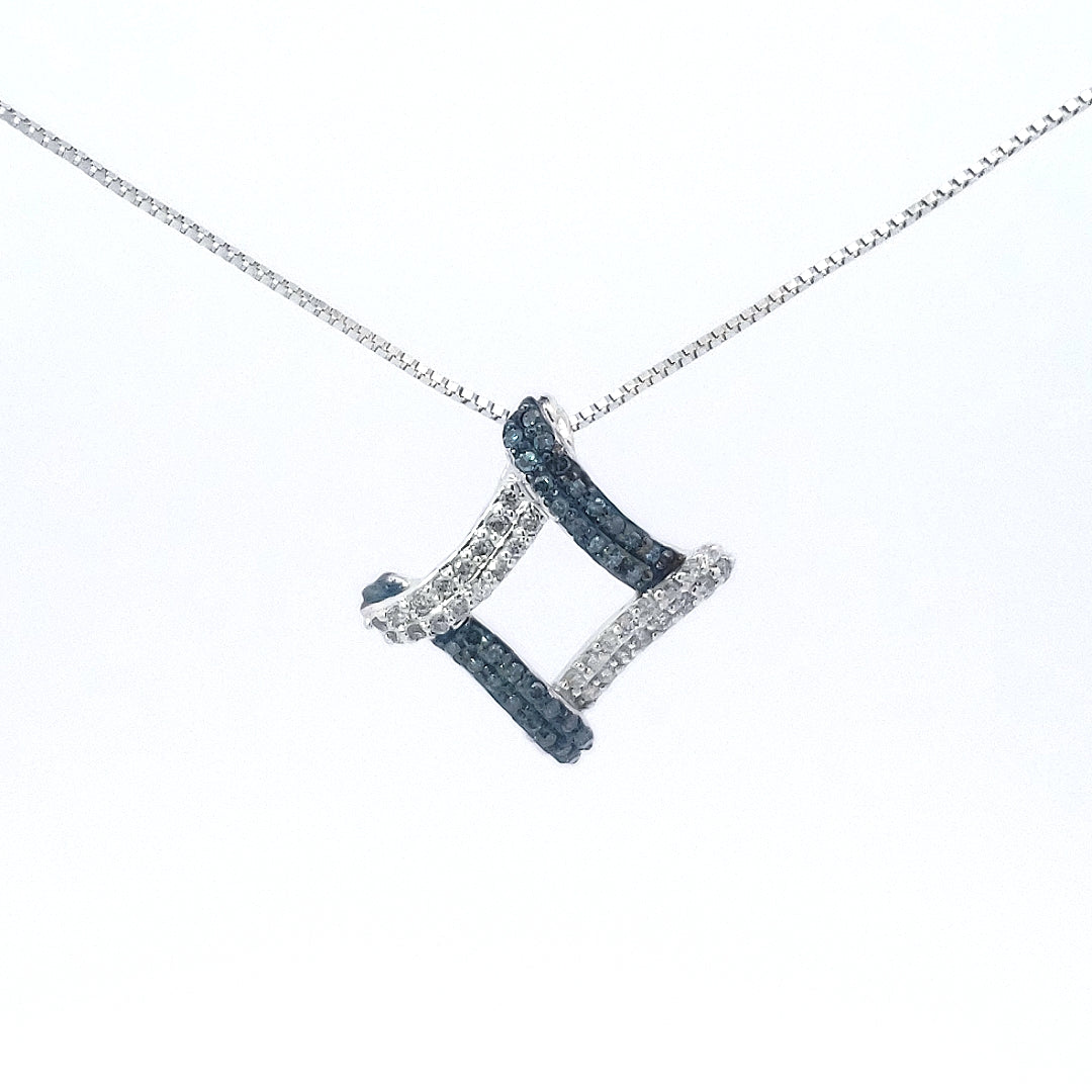 10K White Gold 0.20 cttw Blue Diamond Pendant, 18&quot;