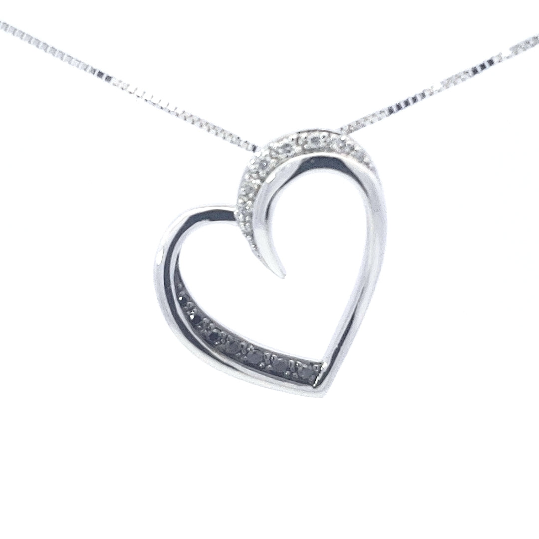 10K White Gold 0.09 cttw Black Diamond Heart Pendant, 18&quot;