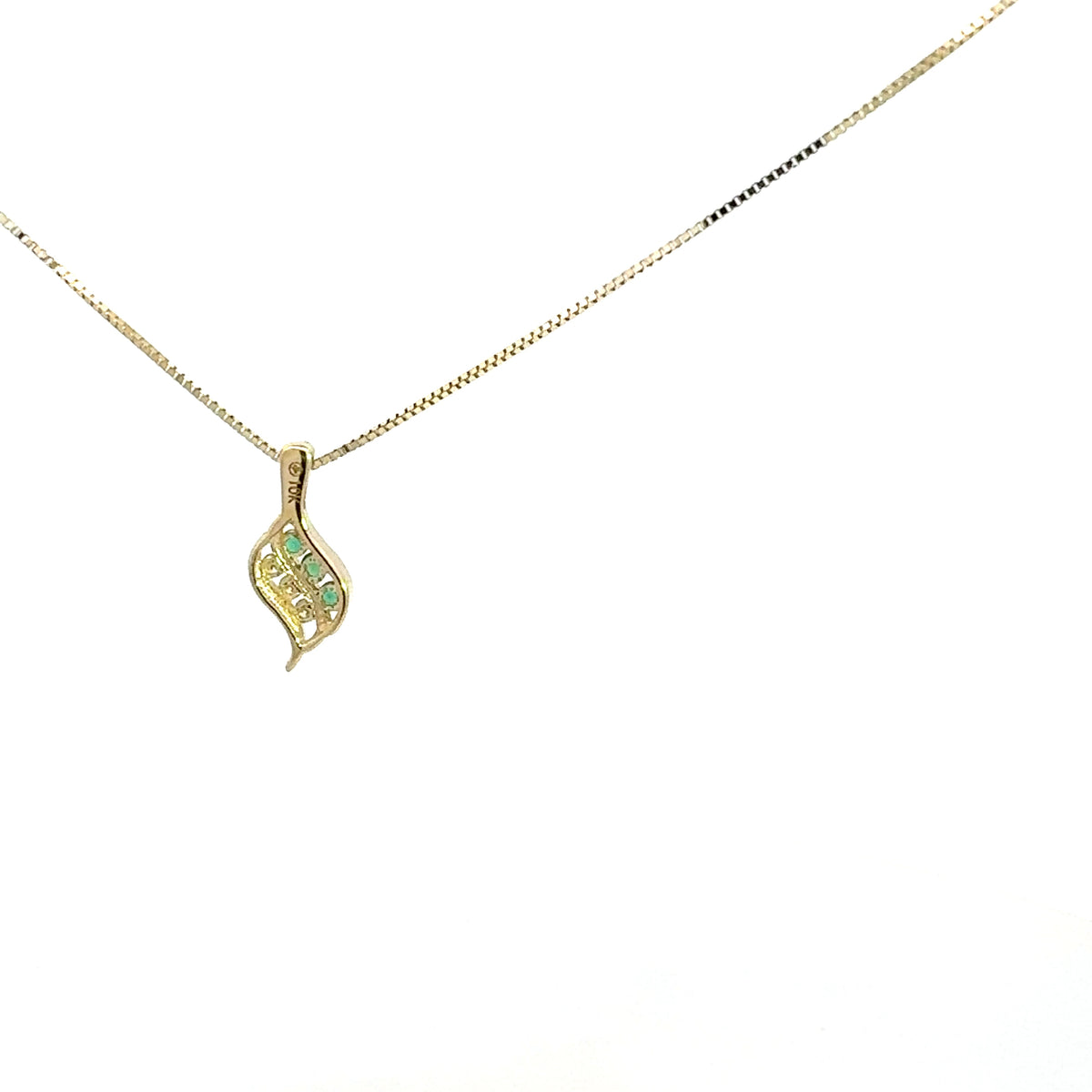 10K Yellow Gold 0.045 cttw Diamond and Emerald Pendant, 18&quot;