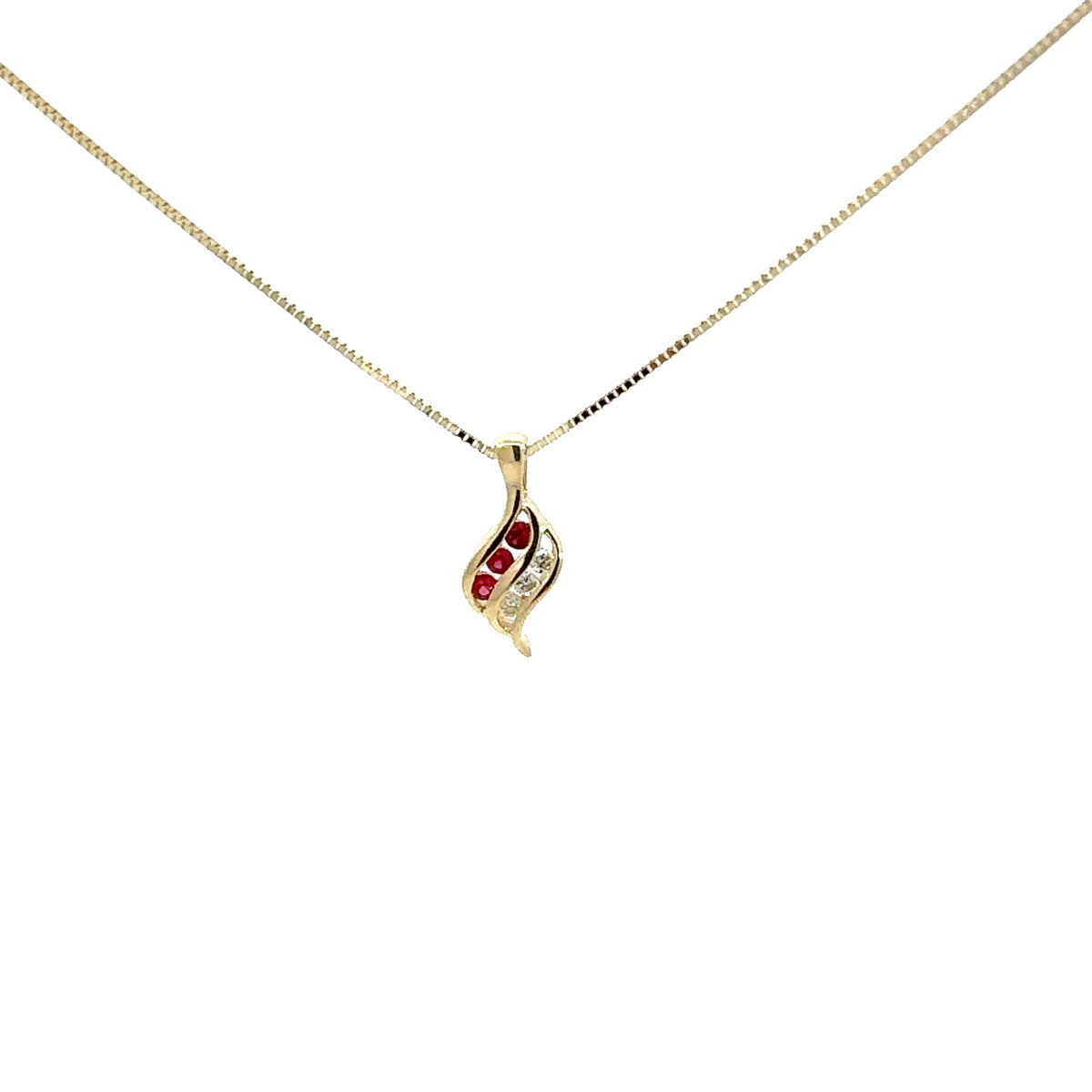 10K Yellow Gold 0.045 cttw Diamond and Ruby Pendant, 18&quot;