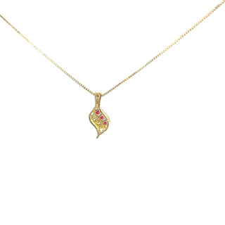 10K Yellow Gold 0.045 cttw Diamond and Ruby Pendant, 18"