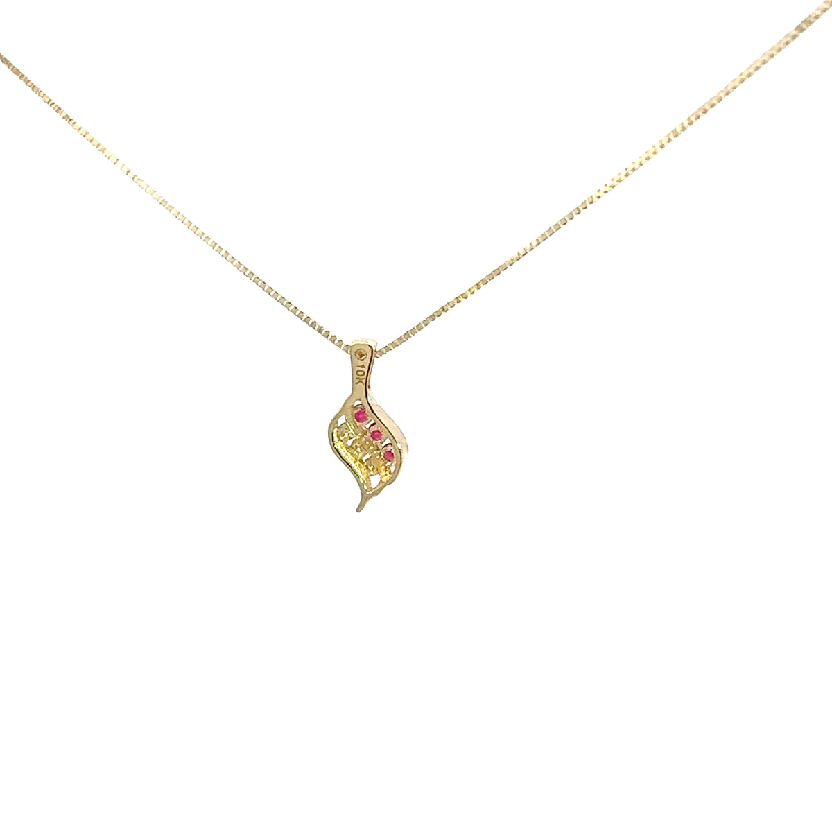 10K Yellow Gold 0.045 cttw Diamond and Ruby Pendant, 18&quot;