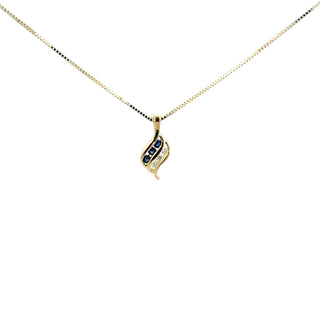 10K Yellow Gold 0.045 cttw Diamond and Sapphire Pendant, 18"