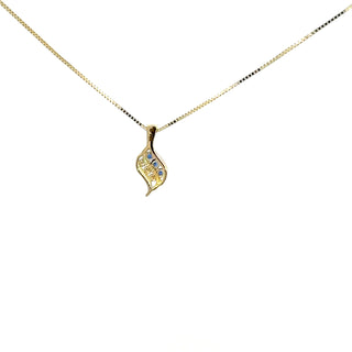 10K Yellow Gold 0.045 cttw Diamond and Sapphire Pendant, 18"