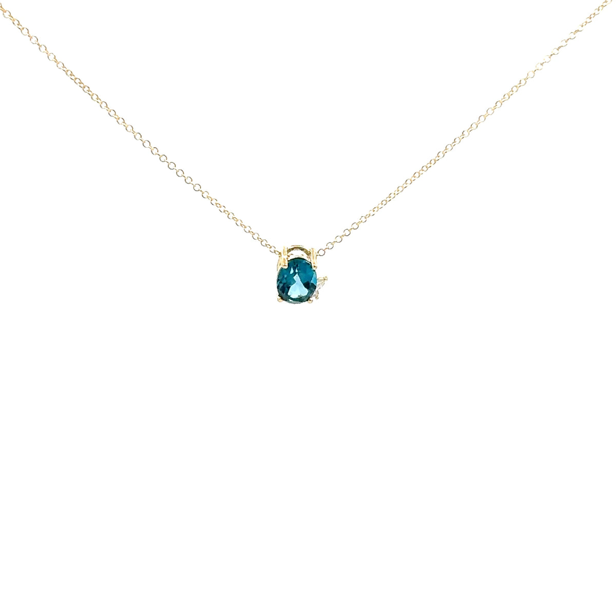 10K Yellow Gold London Blue Topaz and Diamond Pendant, 18&quot;