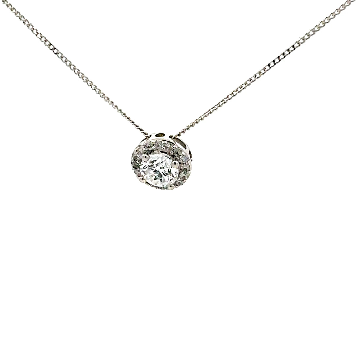 10K White Gold 0.63cttw Lab Grown Diamond Halo Necklace - 18 Inches