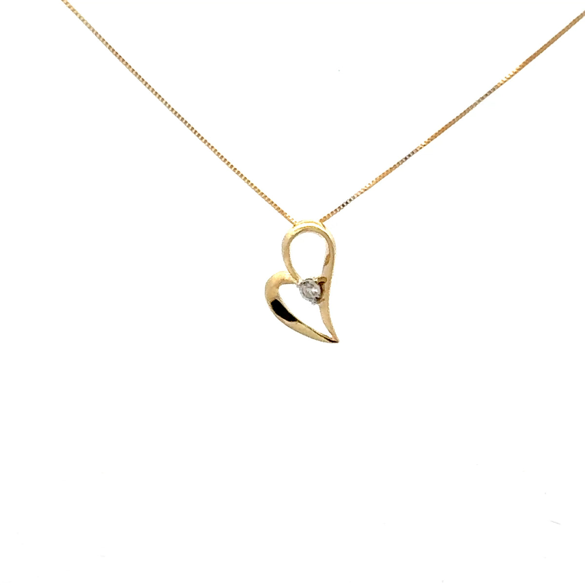 10K Yellow Gold 0.02cttw Diamond Heart Pendant, 18&quot;