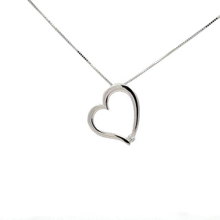 10K White Gold 0.03cttw Canadian Diamond Heart Pendant, 18"