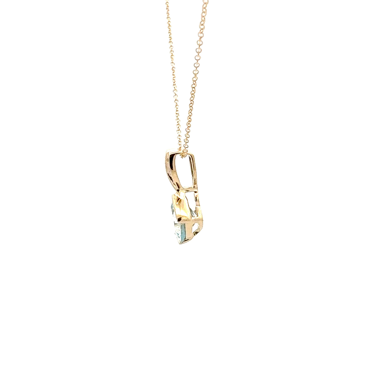 10K Gold Contemporary half-channel Aquamarine &amp; Diamond pendant with chain
