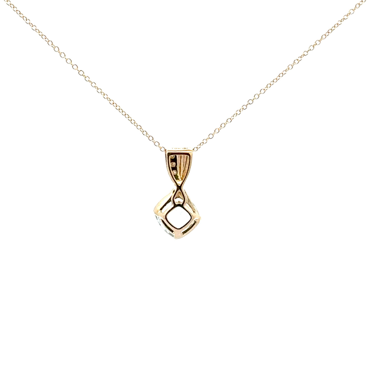 10K Gold Contemporary half-channel Aquamarine &amp; Diamond pendant with chain