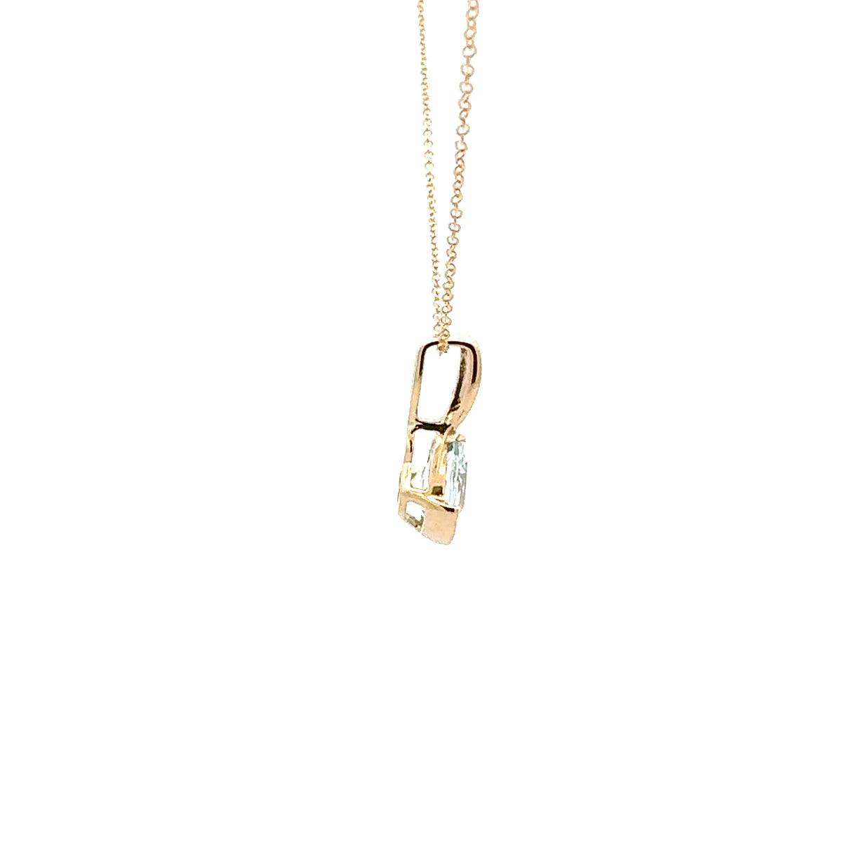 10K Gold Contemporary half-channel Aquamarine &amp; Diamond pendant with chain