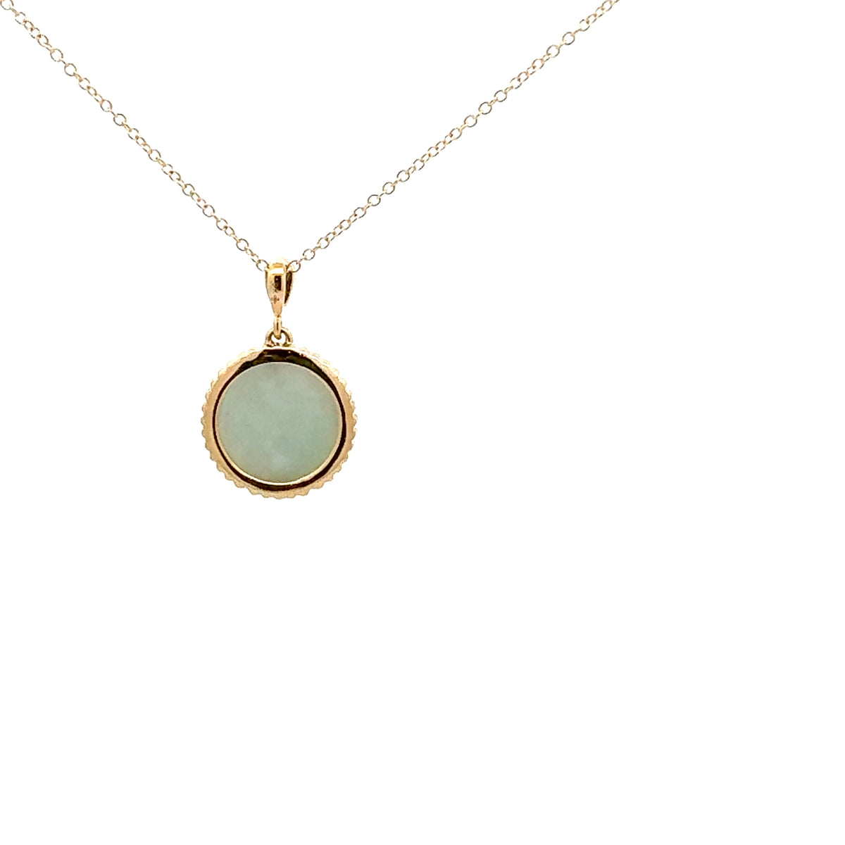 10K Gold Round Cut Jadeite and Diamond Pendant