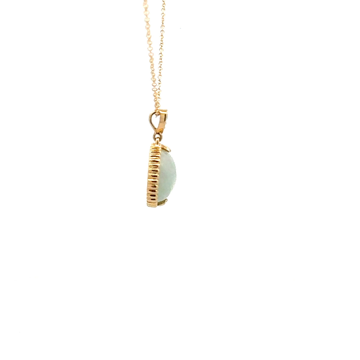 10K Gold Round Cut Jadeite and Diamond Pendant