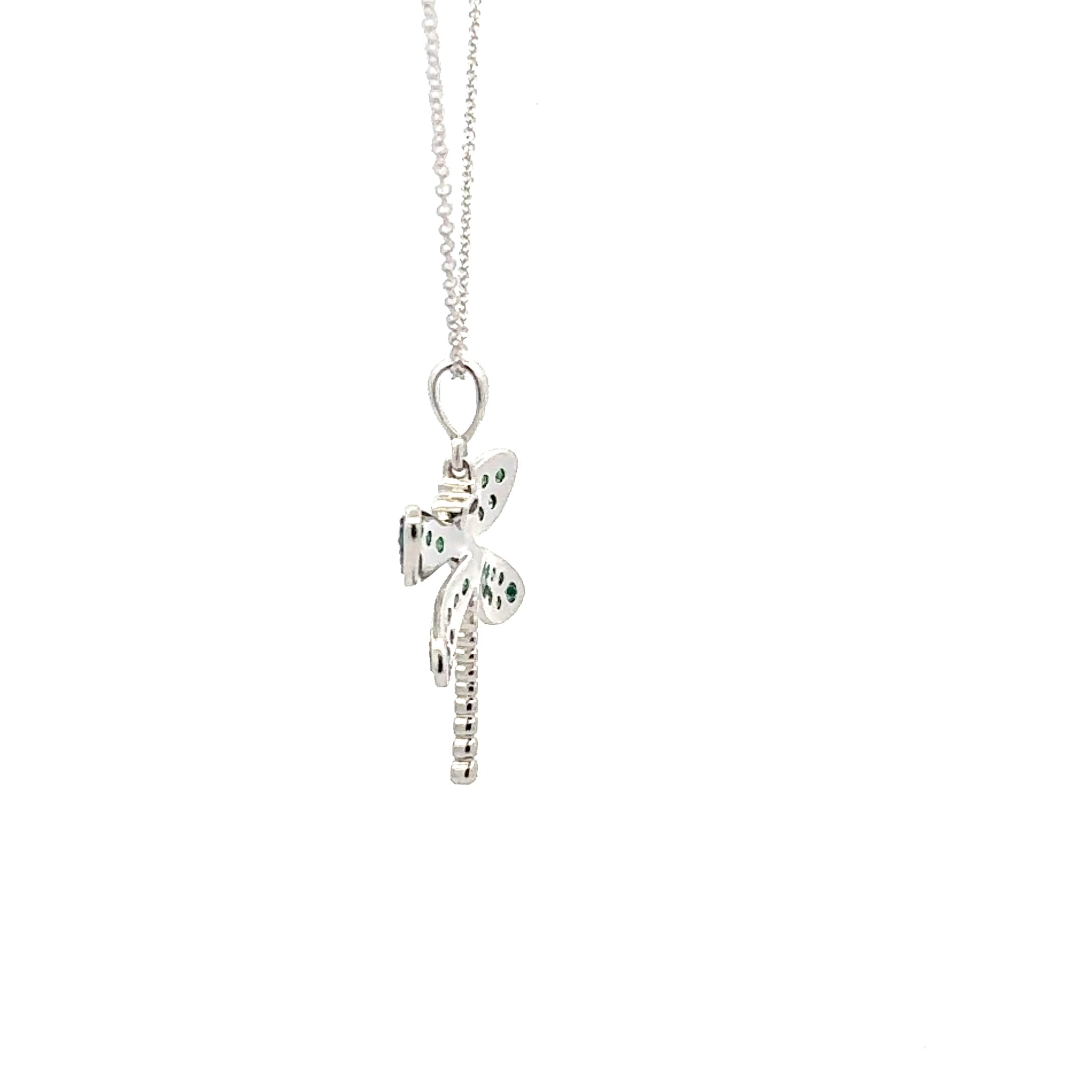 10K White Gold Emerald and Diamond Dragonfly Necklace
