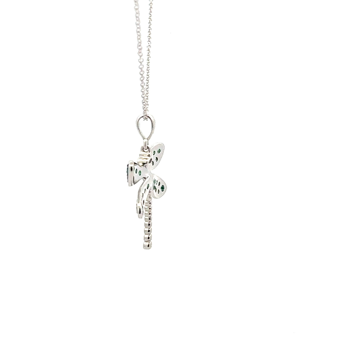 10K White Gold Emerald and Diamond Dragonfly Necklace