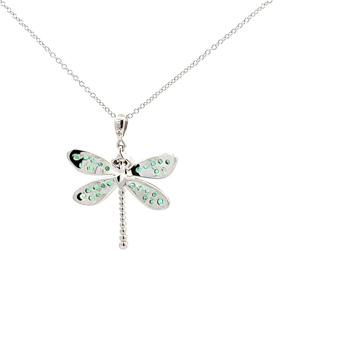 10K White Gold Emerald and Diamond Dragonfly Necklace