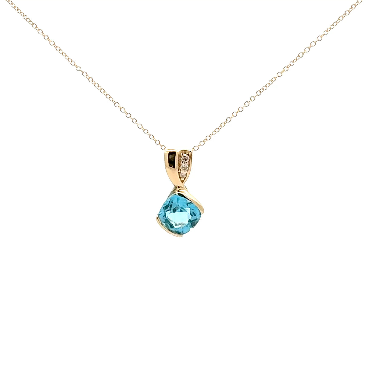 10K Yellow Swiss Blue Topaz and Diamond Pendant