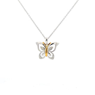 10K White Gold 0.02cttw Diamond Butterfly Two-Tone Pendant